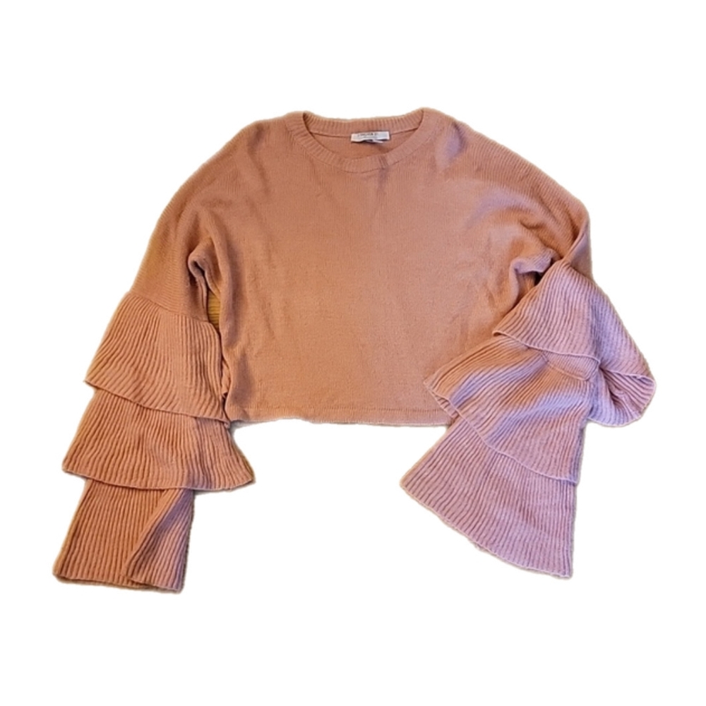 Forever 21 Peach Cropped Sweater Ruffle Sleeves